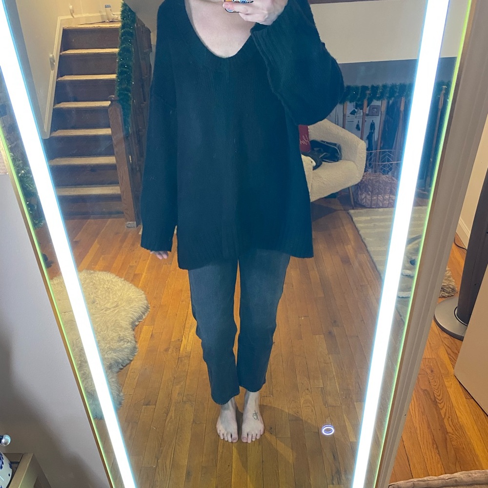 Free People Oversized Sweater - black, size medium
